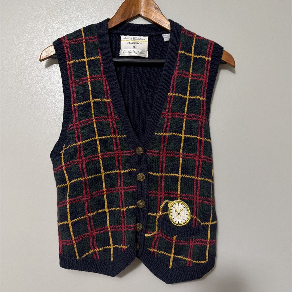 Vintage Marisa Christina Sweater Vest Medium Hand Knitted Timepiece